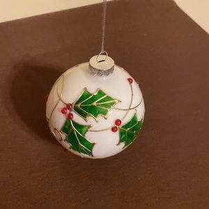 Northlight 4.5" White Glass Christmas Tree Noel Ball Ornament with Holly Leaves